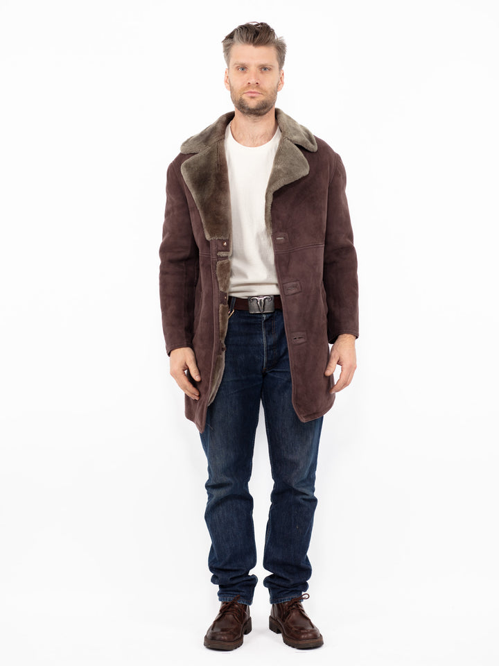 Vintage 70's Men Sheepskin Coat in Burgundy Brown