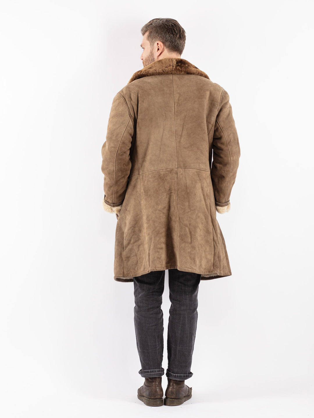 Vintage 70's Men Sheepskin Coat in Beige
