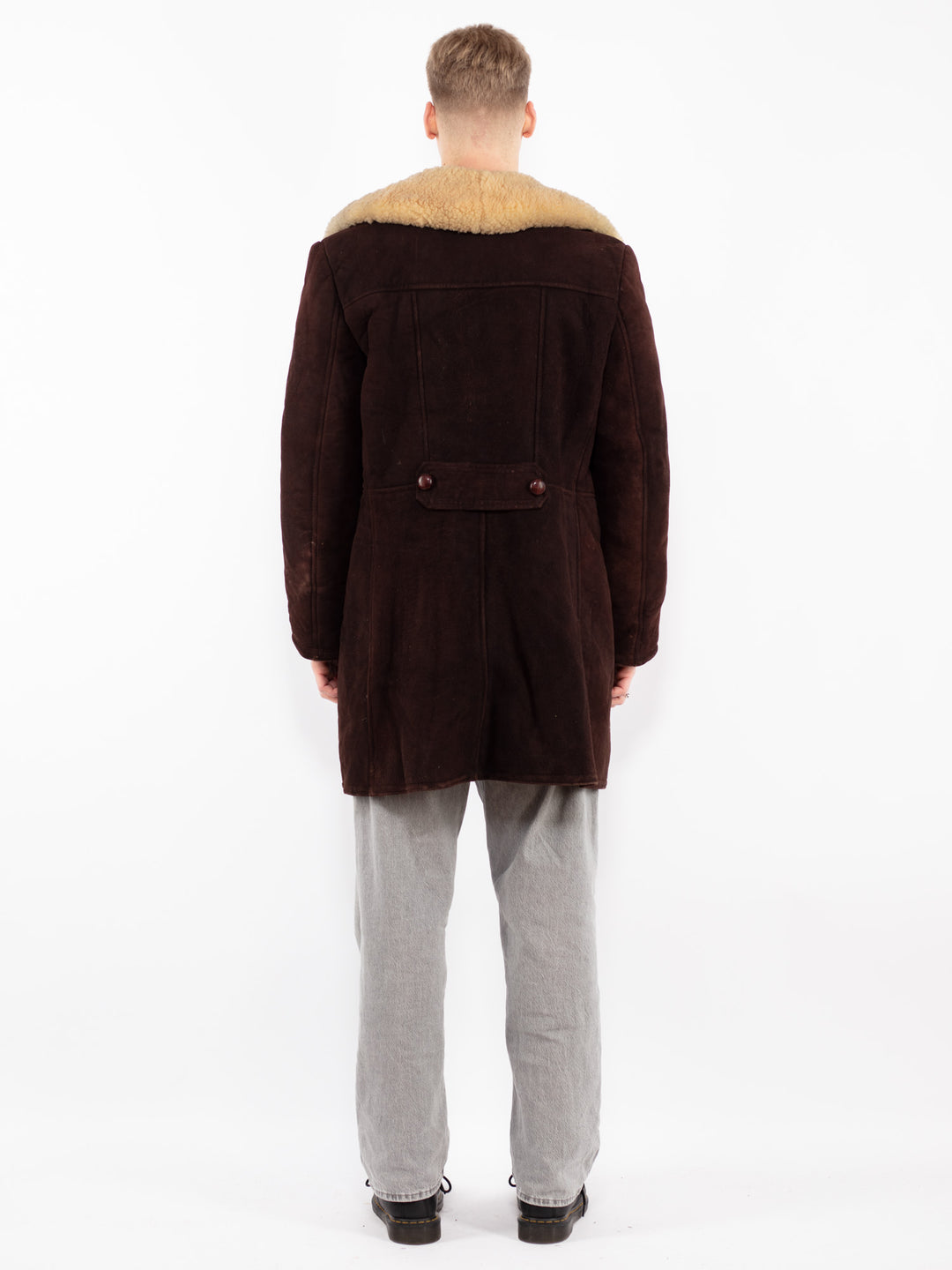 Vintage 70's Men Sheepskin Shearling Coat in Brown