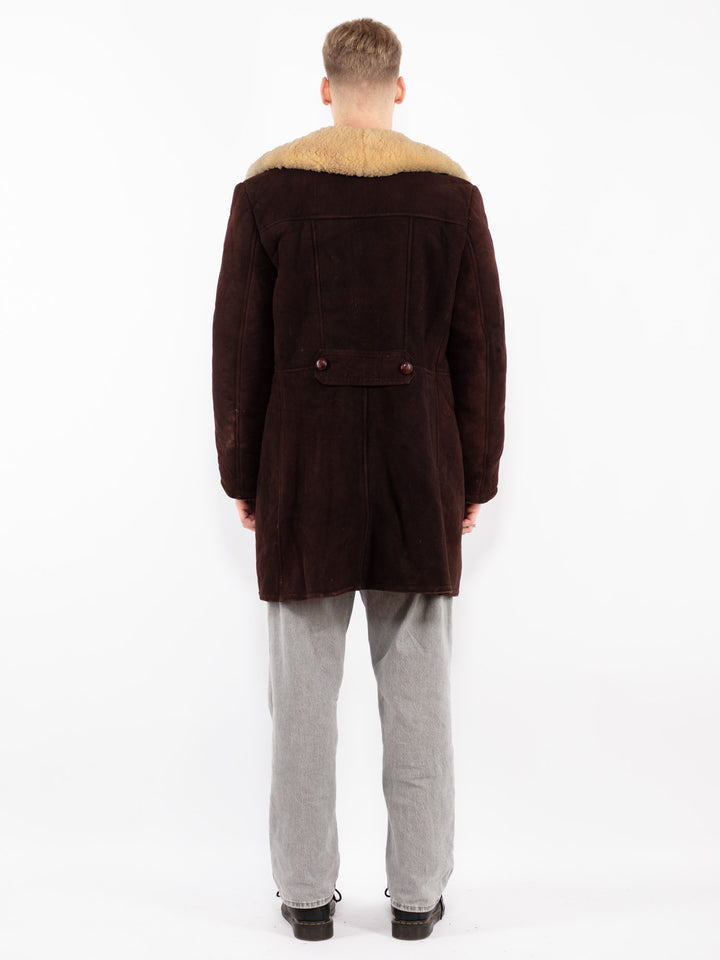 Vintage 70's Men Sheepskin Shearling Coat in Brown