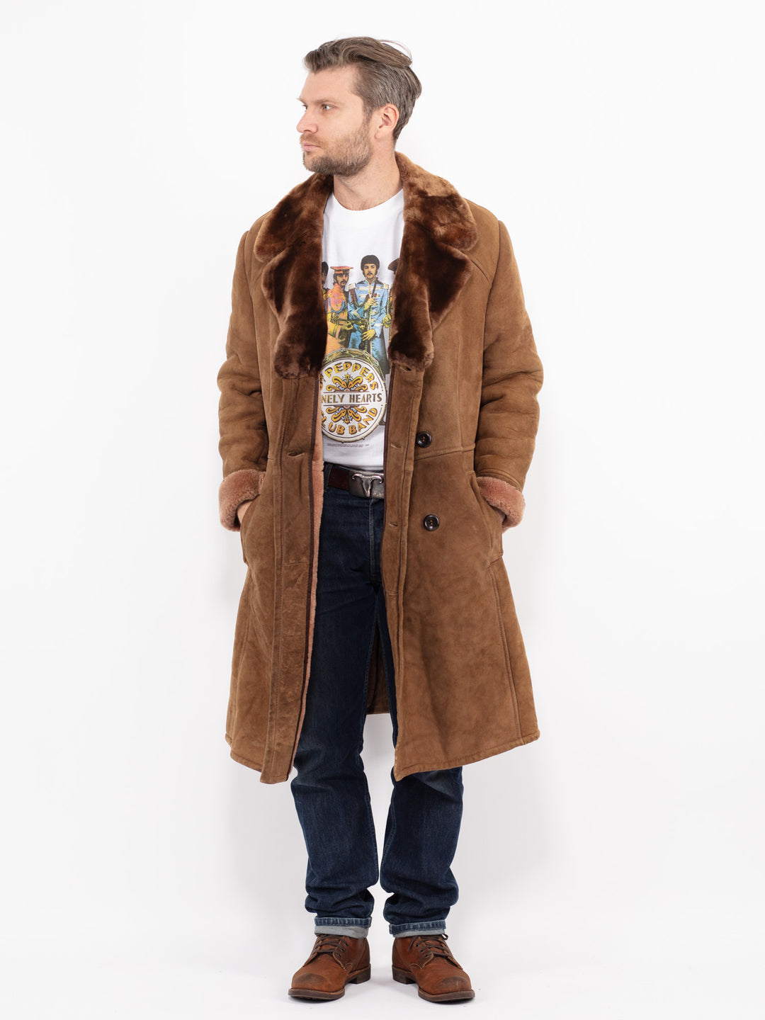 Vintage 70's Men Sheepskin Coat in BrownZ2673