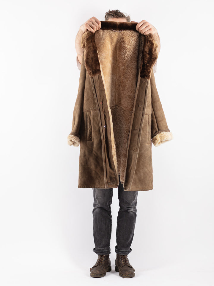 Vintage 70's Men Sheepskin Coat in Beige