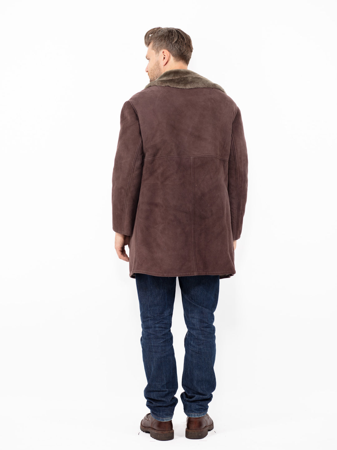 Vintage 70's Men Sheepskin Coat in Burgundy Brown