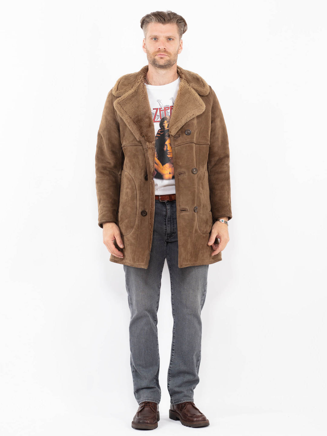 Vintage 70's Men Sheepskin Coat in BeigeZ2066
