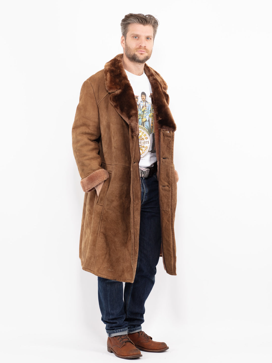 Vintage 70's Men Sheepskin Coat in BrownZ2673