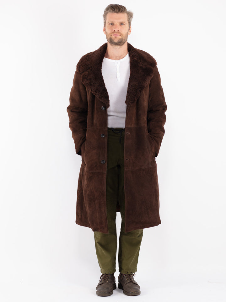 Vintage 70's Men Sheepskin Shearling Coat in Brown