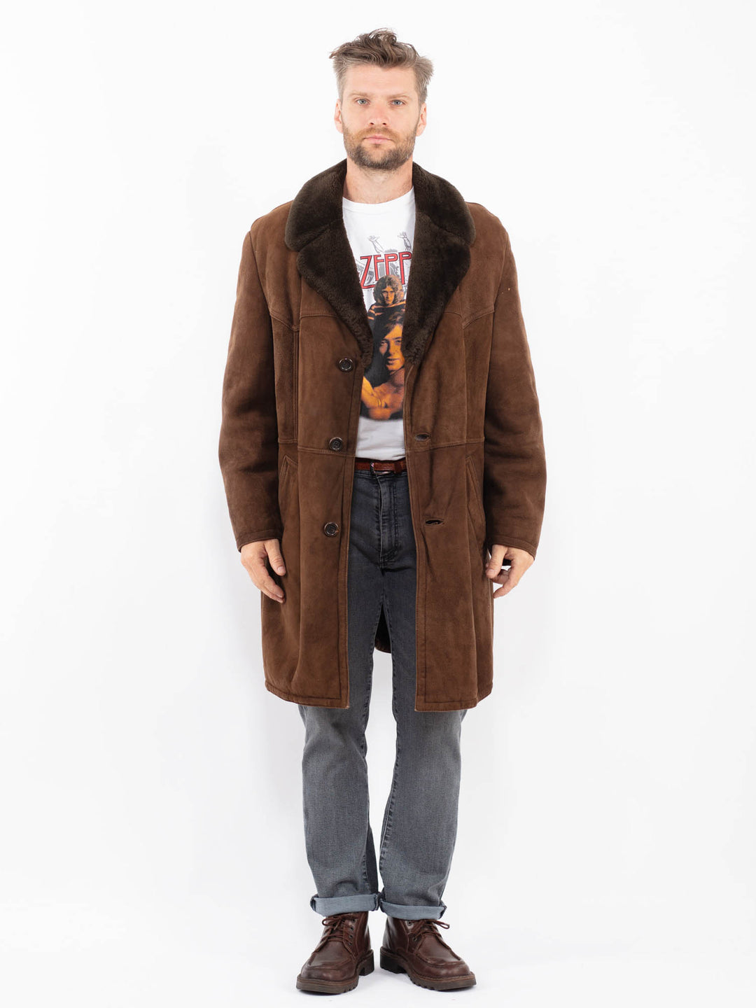 Vintage 70's Men Sheepskin Coat in BrownZ2292