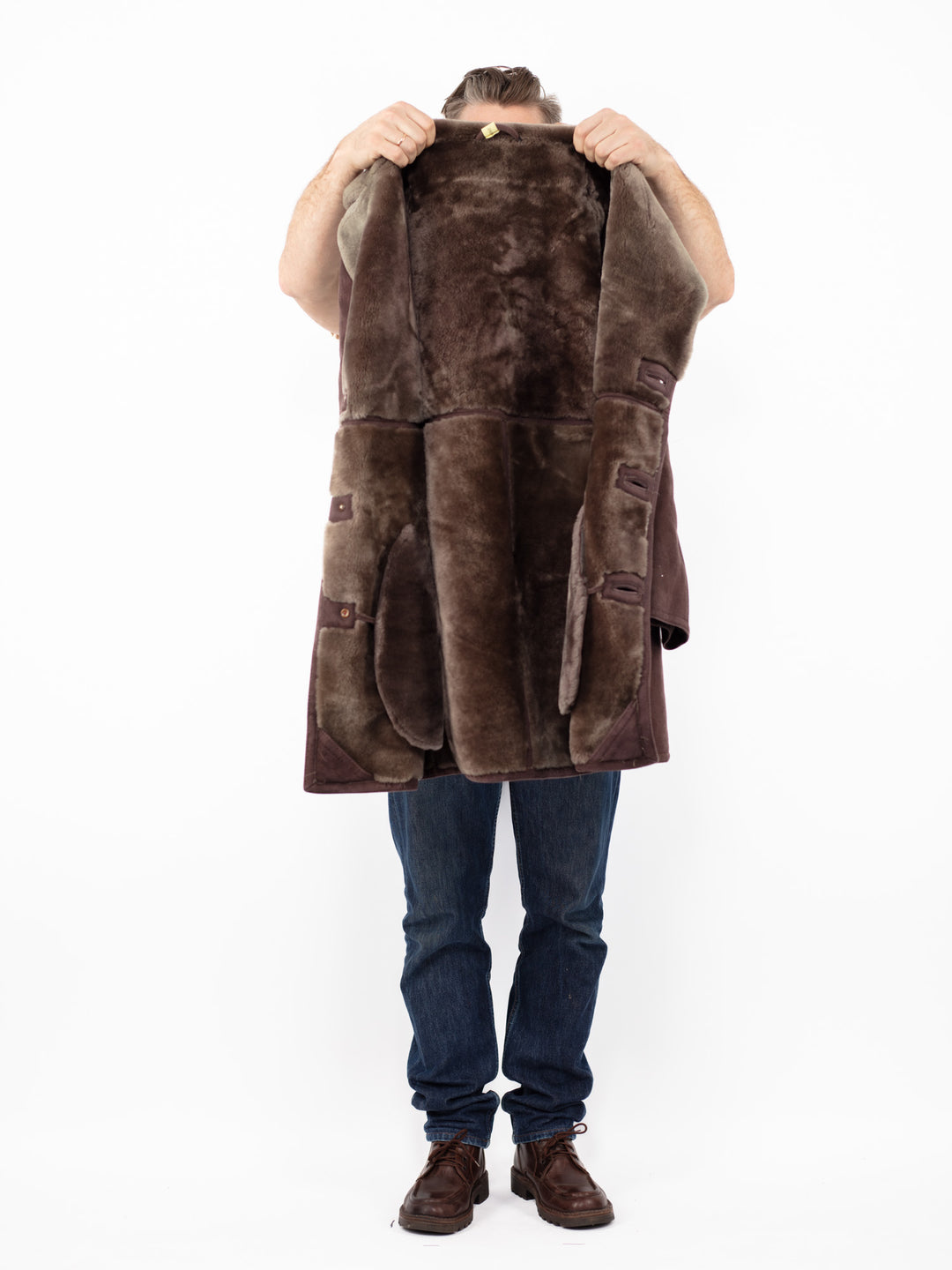 Vintage 70's Men Sheepskin Coat in Burgundy Brown