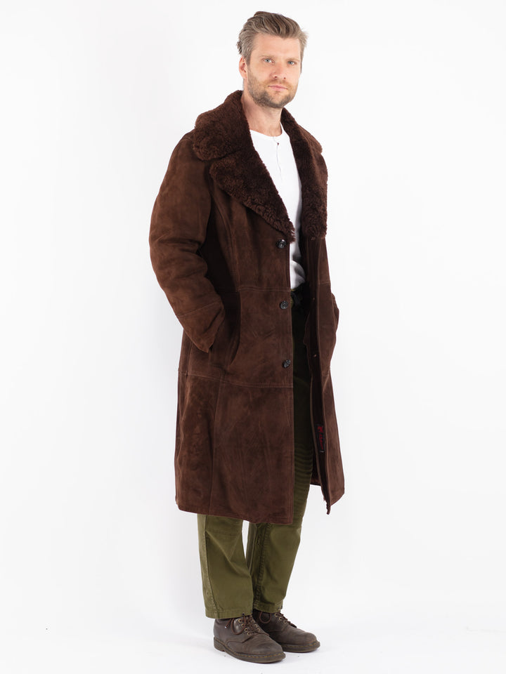 Vintage 70's Men Sheepskin Shearling Coat in Brown