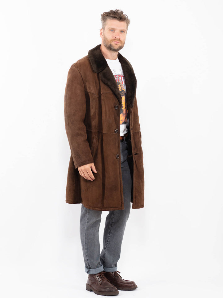 Vintage 70's Men Sheepskin Coat in BrownZ2292