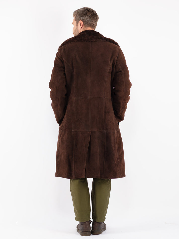 Vintage 70's Men Sheepskin Shearling Coat in Brown