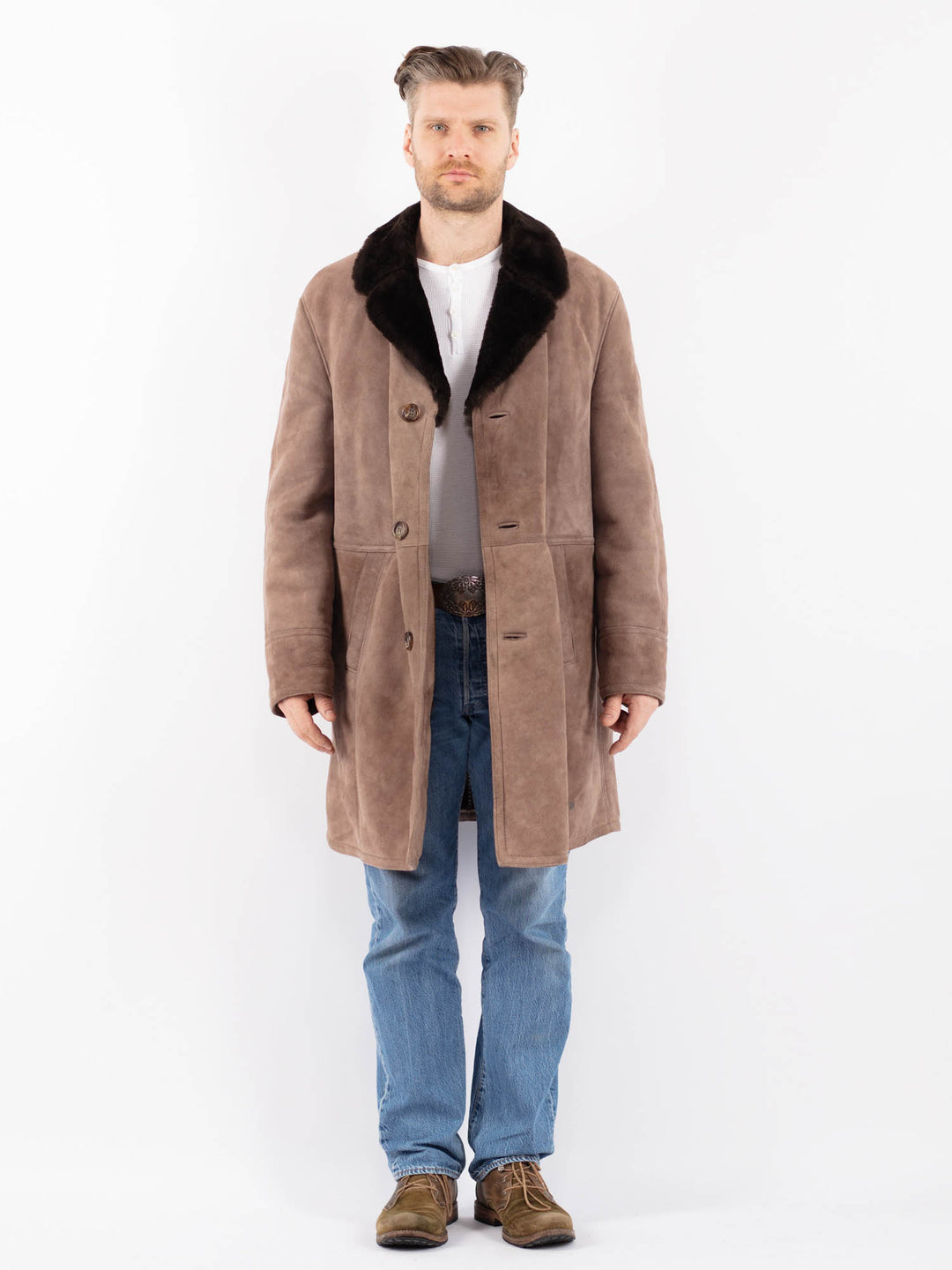 Vintage 70's Men Sheepskin Coat in BeigeZ1416