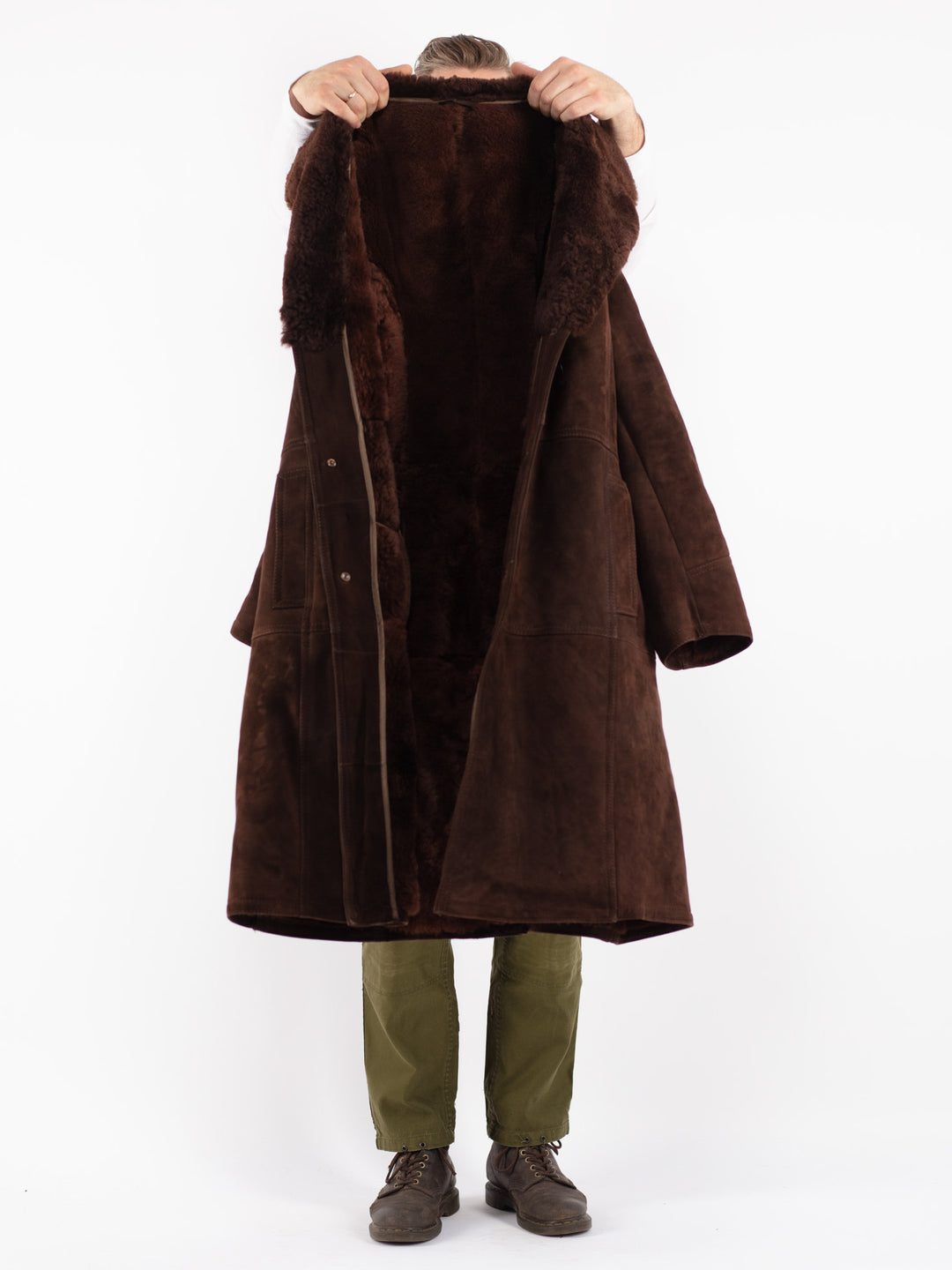 Vintage 70's Men Sheepskin Shearling Coat in Brown