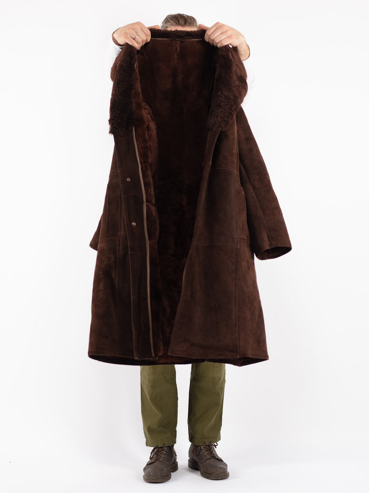 Vintage 70's Men Sheepskin Shearling Coat in Brown