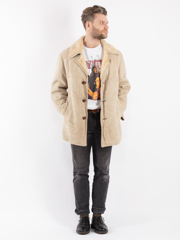 Vintage 70's Men Sheepskin Coat in Beige