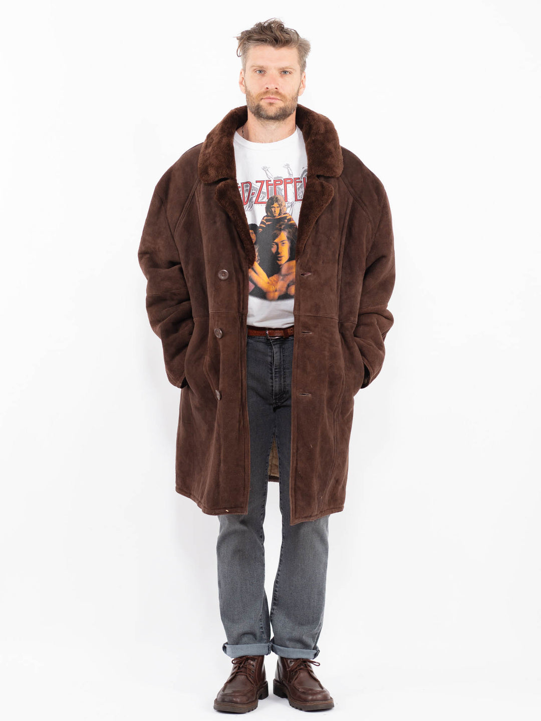 Vintage 70's Men Sheepskin Coat in BrownZ2293