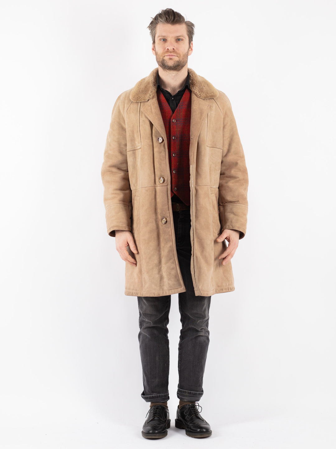 Vintage 70's Men Sheepskin Coat in BeigeZ192