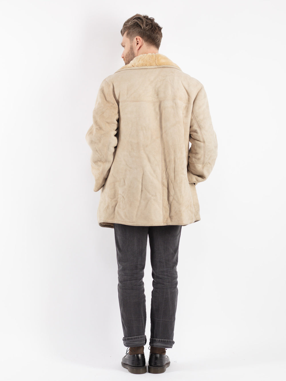 Vintage 70's Men Sheepskin Coat in Beige
