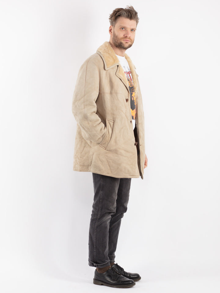 Vintage 70's Men Sheepskin Coat in Beige