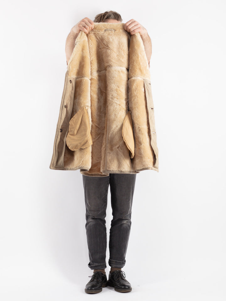Vintage 70's Men Sheepskin Coat in Beige