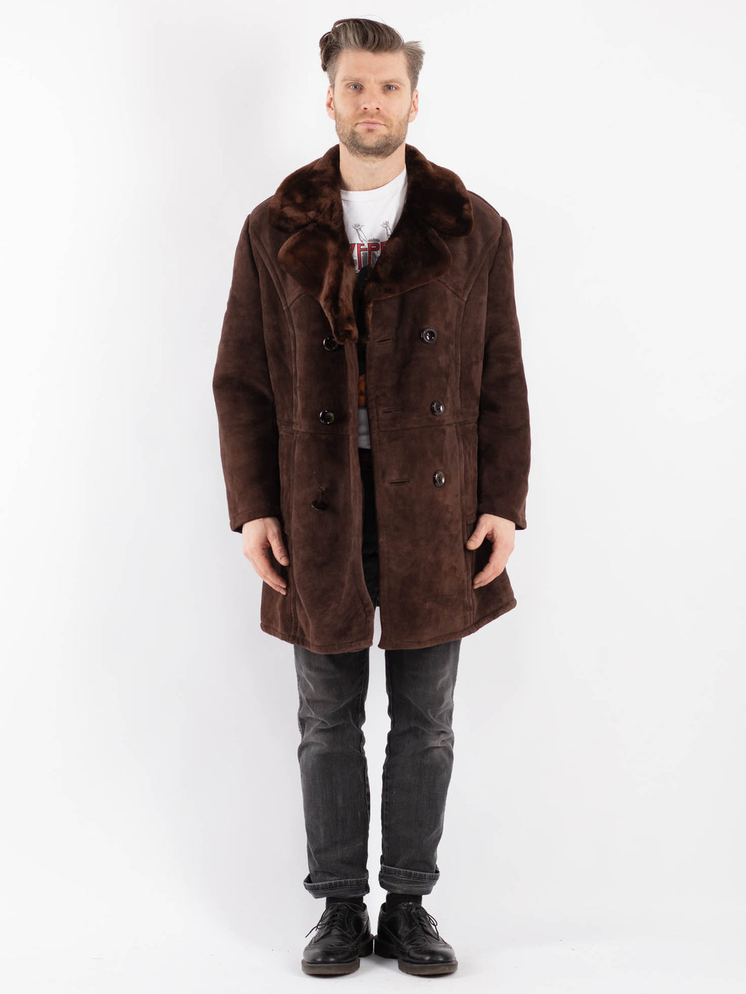 Vintage 70's Men Sheepskin Coat in BrownZ434