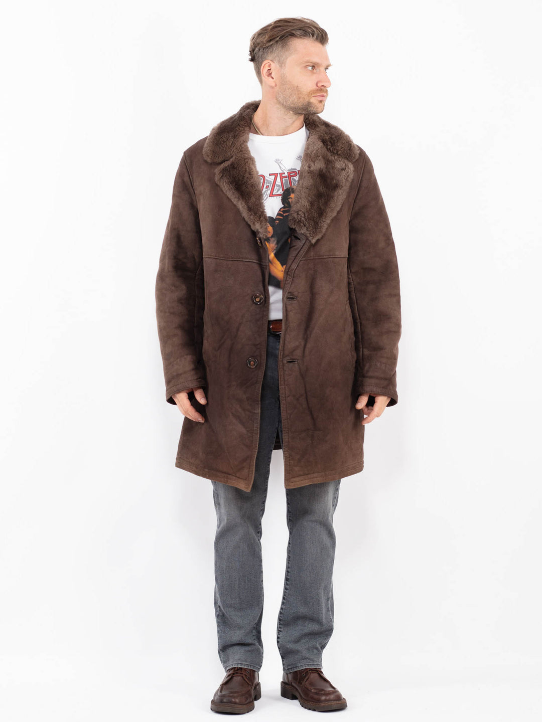 Vintage 70's Men Sheepskin Coat in BrownZ2069