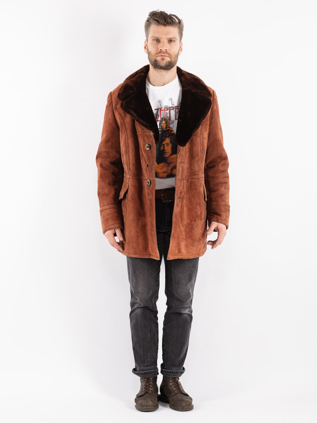 Vintage 70's Men Sheepskin Coat in Brown