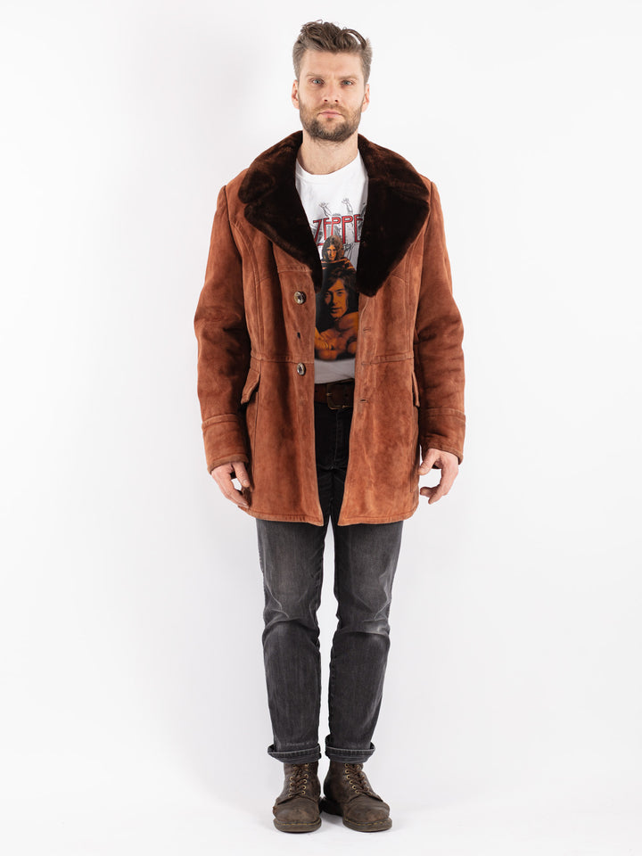 Vintage 70's Men Sheepskin Coat in Brown