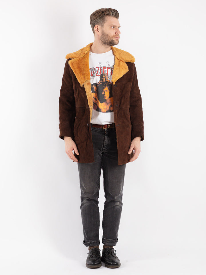 Vintage 70's Men Sheepskin Coat in Brown - NorthernGrip