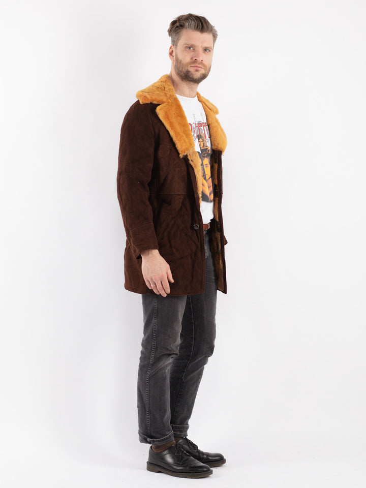 Vintage 70's Men Sheepskin Coat in Brown - NorthernGrip