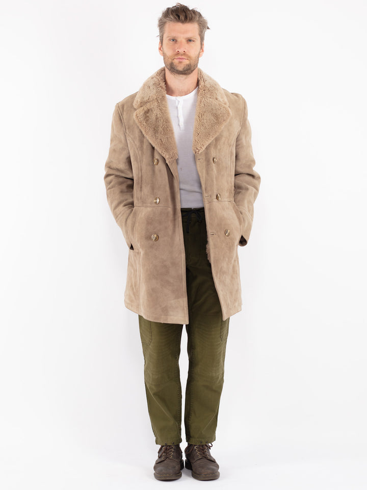 Vintage 70's Men Sheepskin Coat in Beige