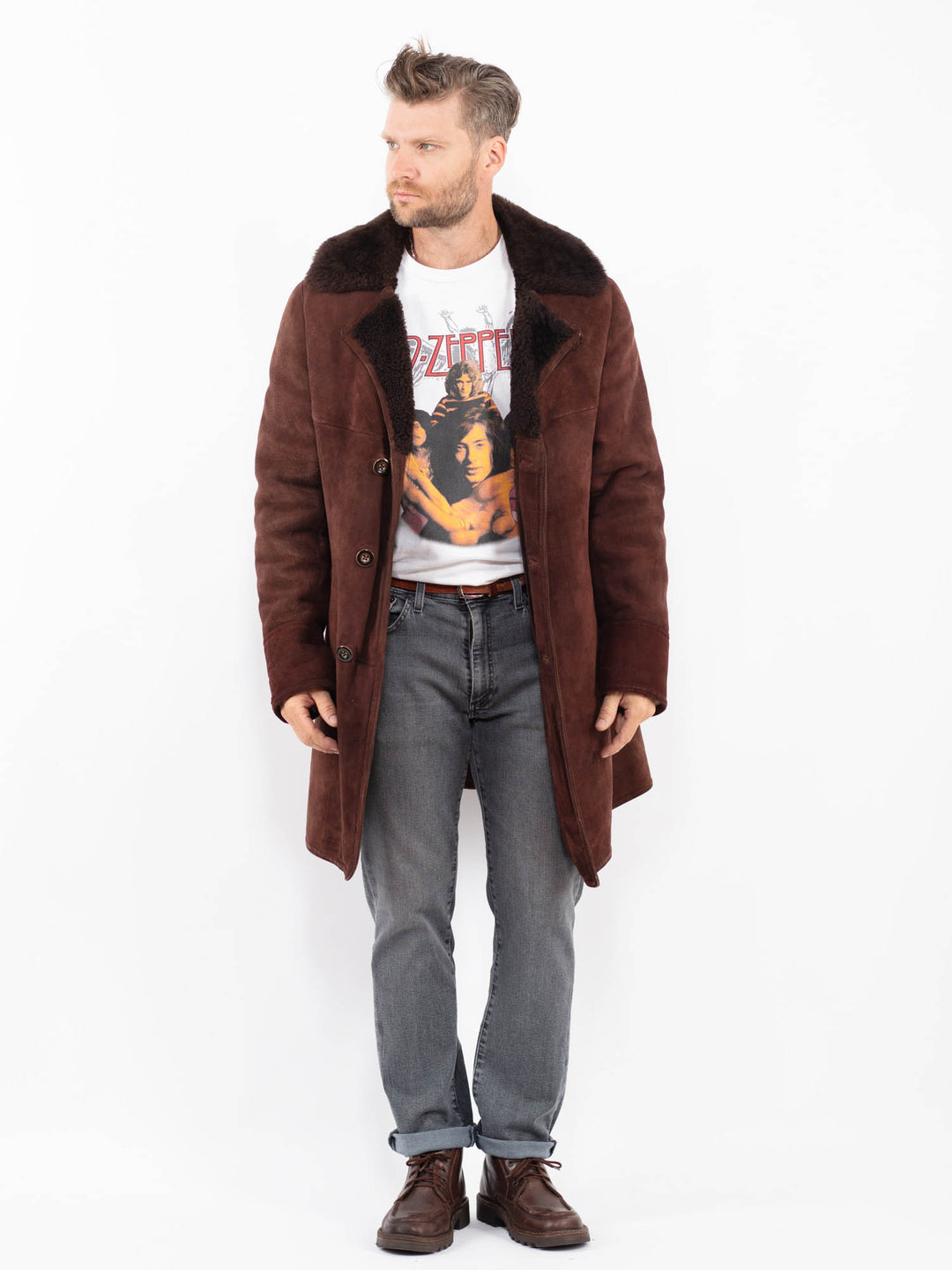 Vintage 70's Men Sheepskin Coat in BrownZ2296