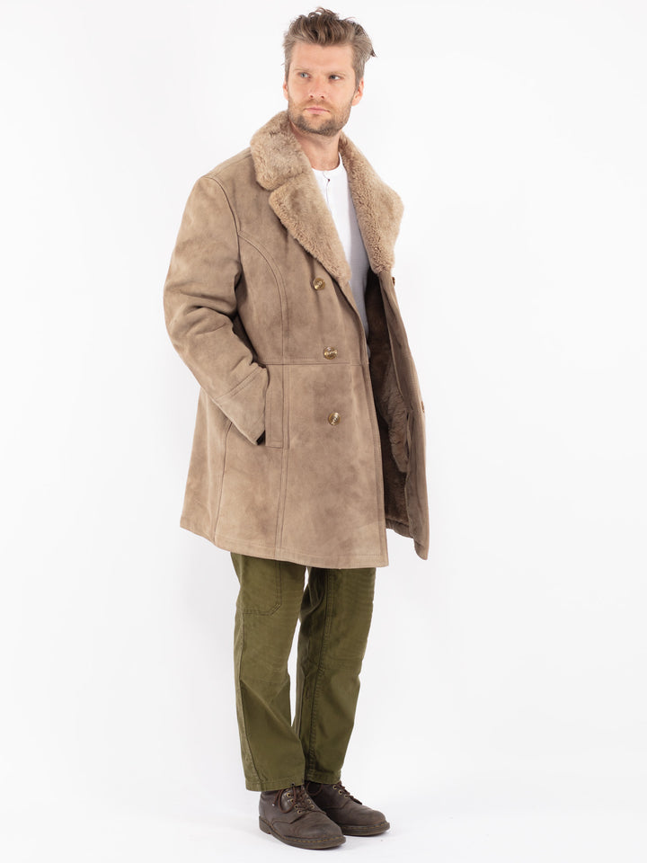 Vintage 70's Men Sheepskin Coat in Beige