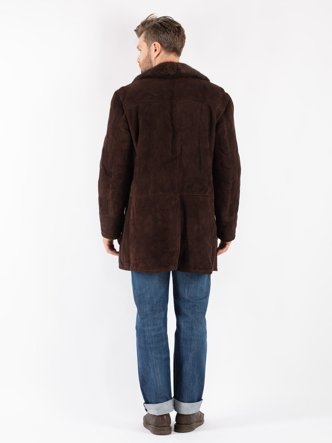 Vintage 70's Men Sheepskin Shearling Coat in Brown