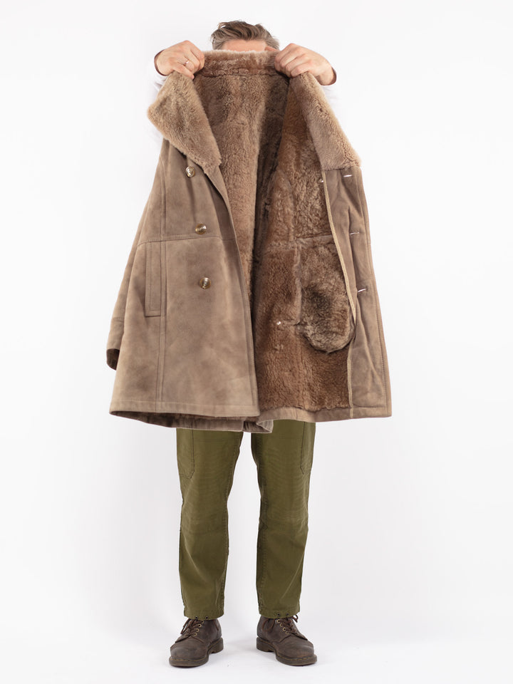 Vintage 70's Men Sheepskin Coat in Beige