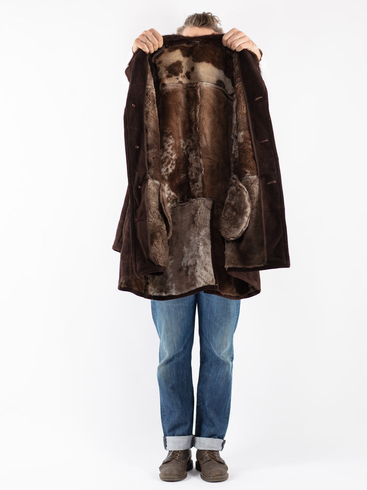 Vintage 70's Men Sheepskin Shearling Coat in Brown