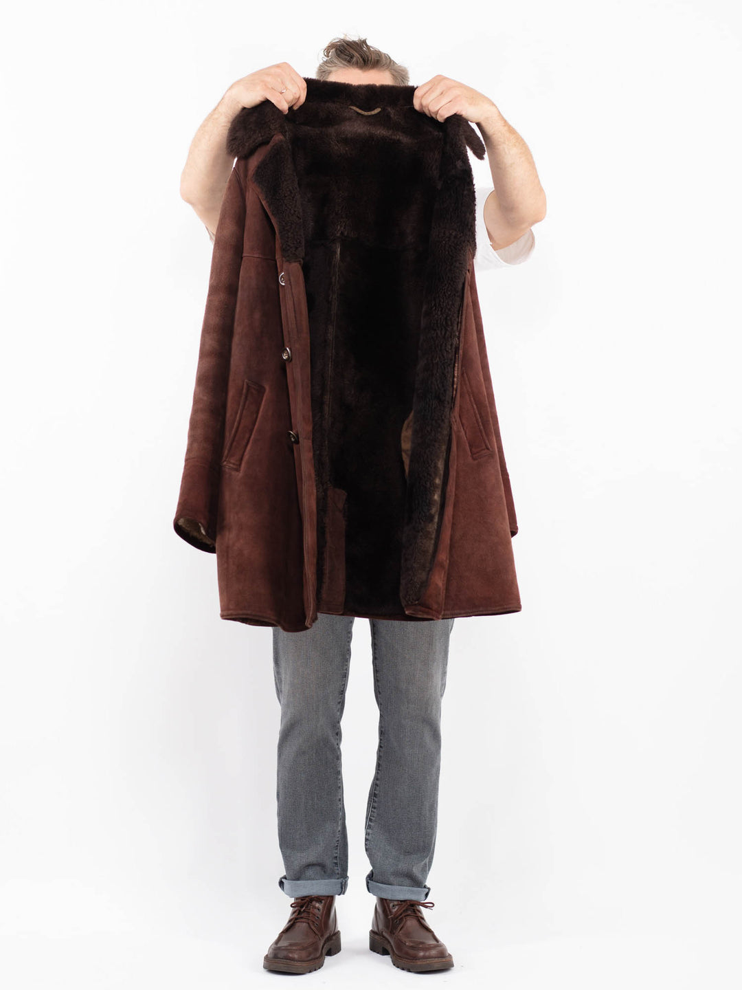 Vintage 70's Men Sheepskin Coat in BrownZ2296