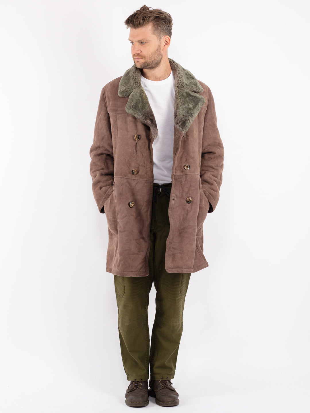 Vintage 70's Men Sheepskin Coat in Brown