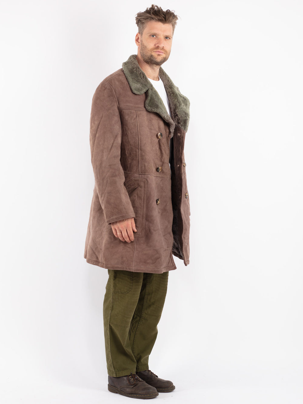 Vintage 70's Men Sheepskin Coat in Brown