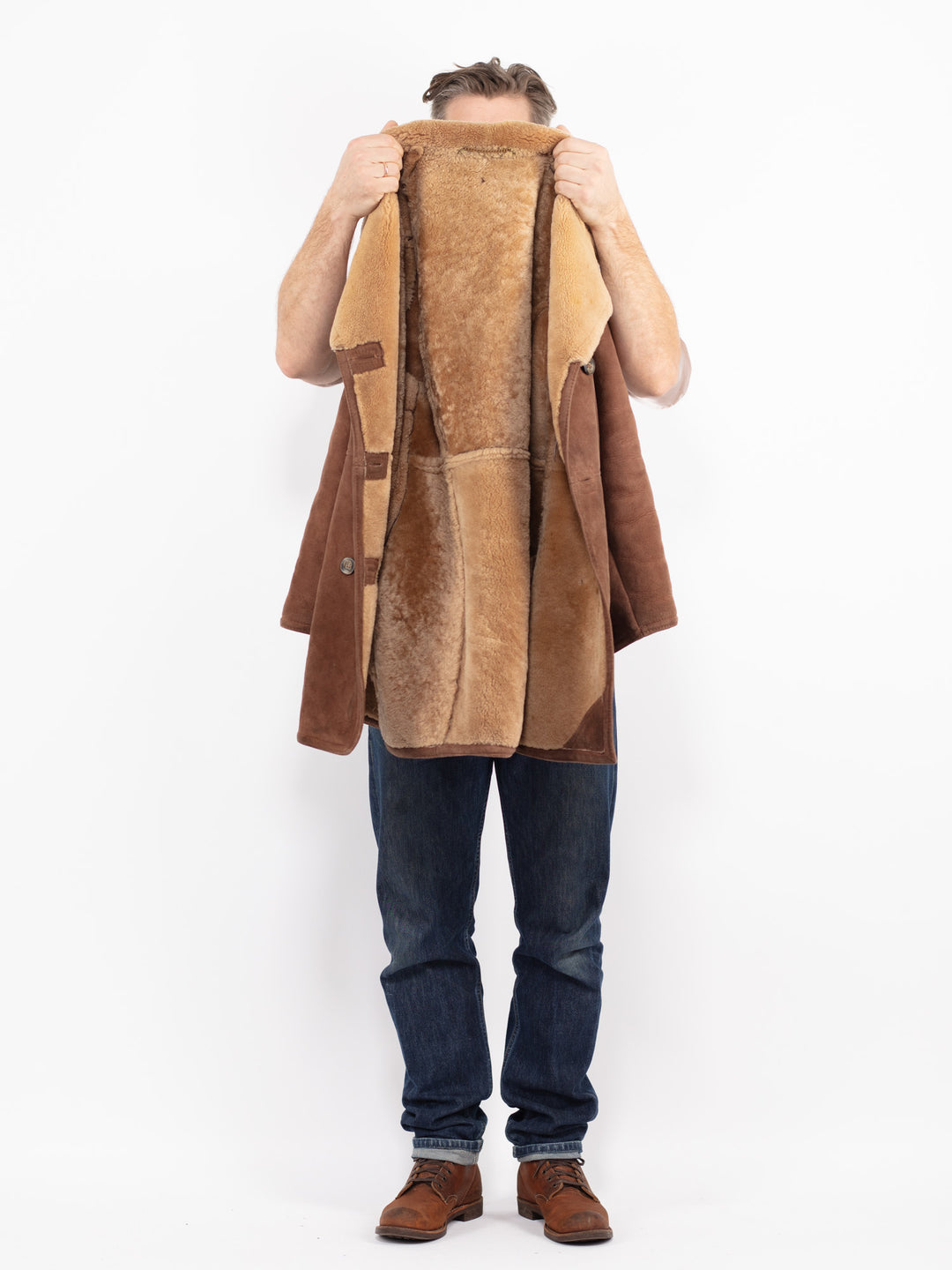 Vintage 70's Men Sheepskin Coat in BrownZ2678