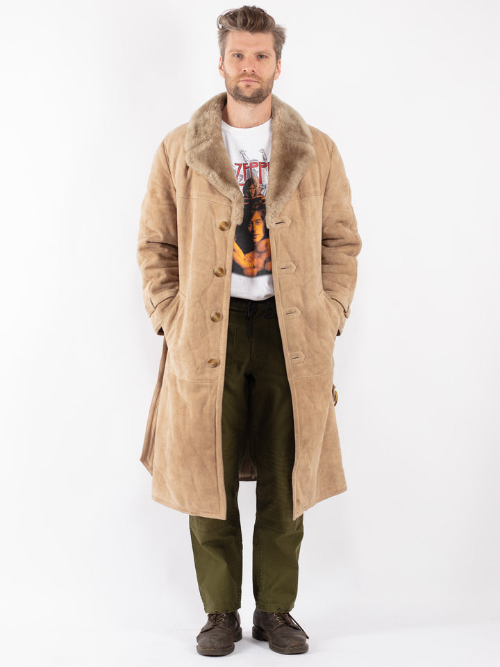 Vintage Men Sheepskin Coat in Beige