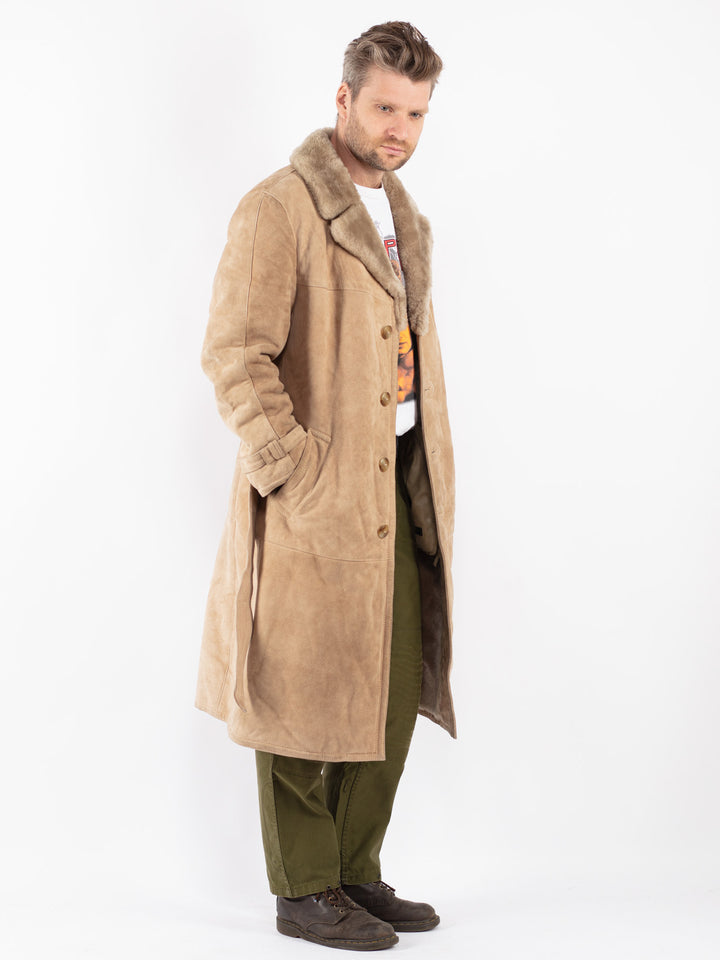 Vintage Men Sheepskin Coat in Beige