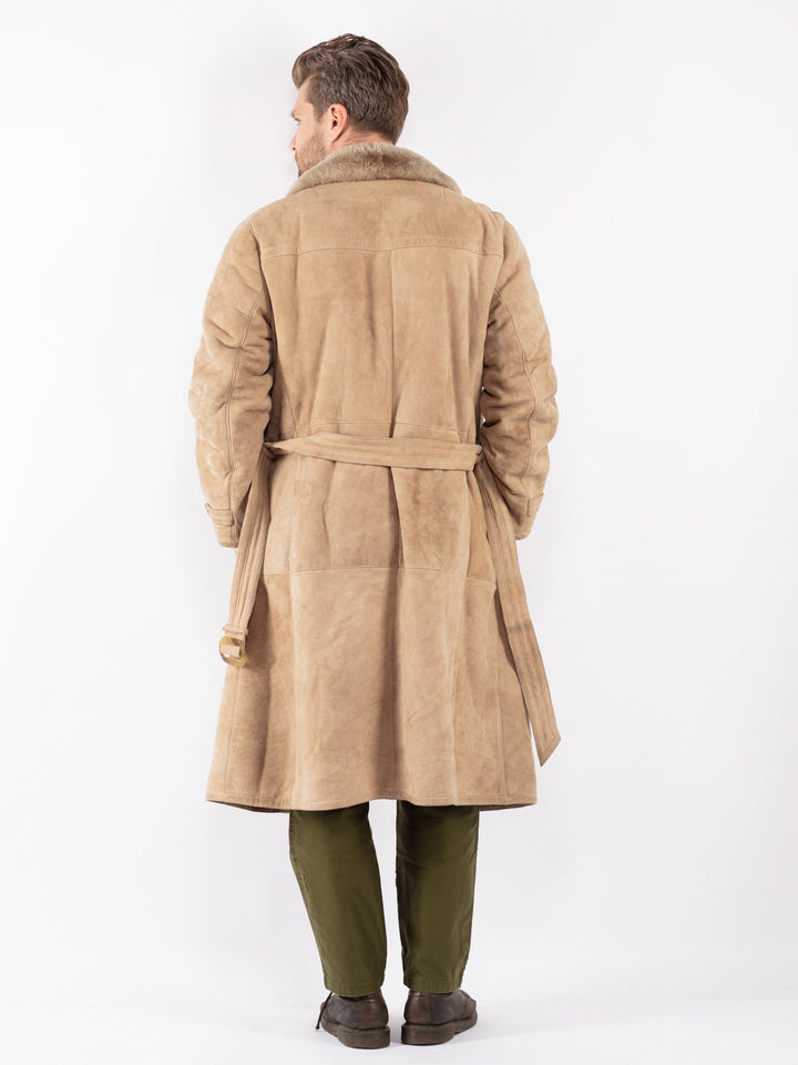 Vintage Men Sheepskin Coat in Beige