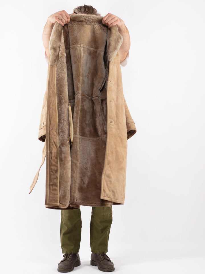 Vintage Men Sheepskin Coat in Beige