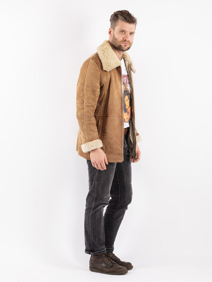 Vintage 70's Men Sheepskin Coat in Beige
