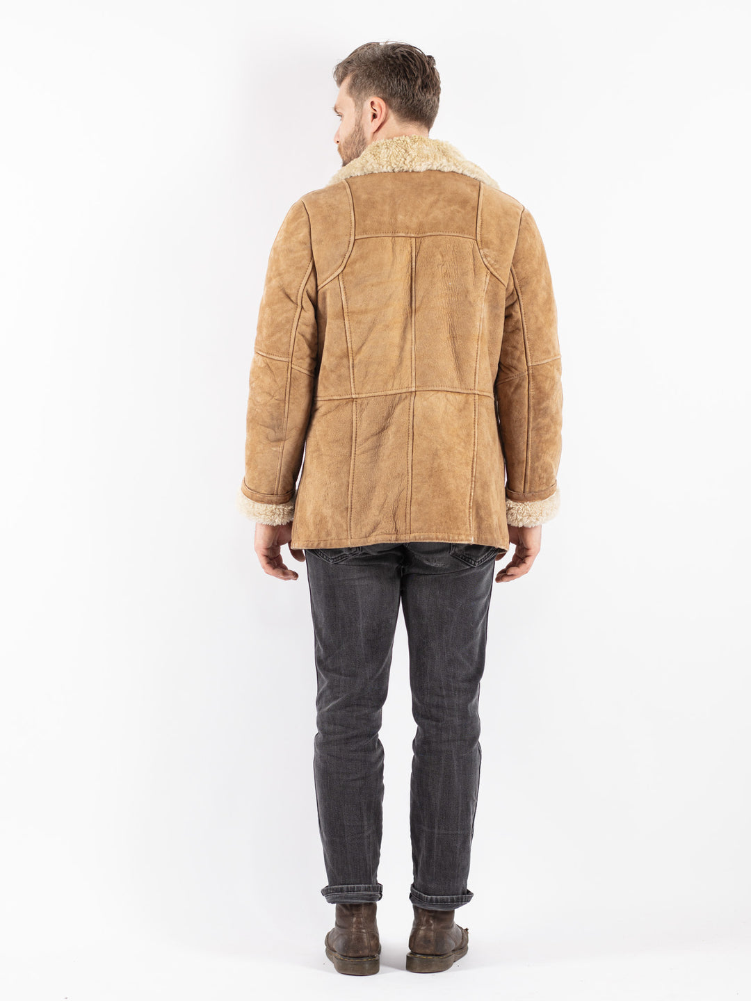 Vintage 70's Men Sheepskin Coat in Beige