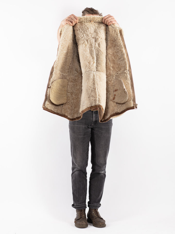 Vintage 70's Men Sheepskin Coat in Beige