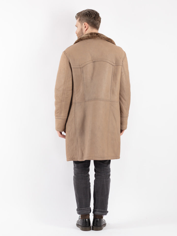 Vintage 70's Men Sheepskin Coat in Beige