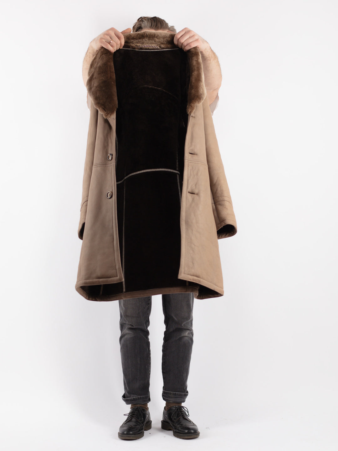 Vintage 70's Men Sheepskin Coat in Beige