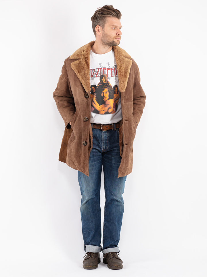 Vintage Men Sheepskin Coat in Brown
